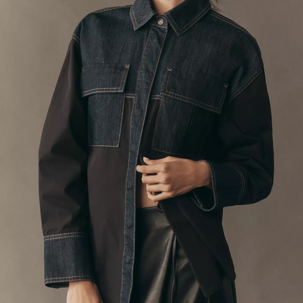 Anthropologie Shona Joy Harden Shirt Button-down Contrast Denim Oversized Top